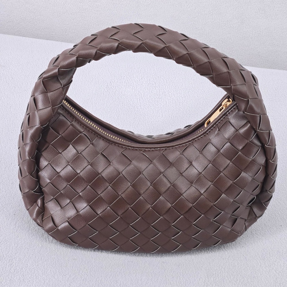 Anthropologie OS Woven Hand Bag Women Chocolate Brown Braided Mini Hobo Bag - Picture 9 of 13